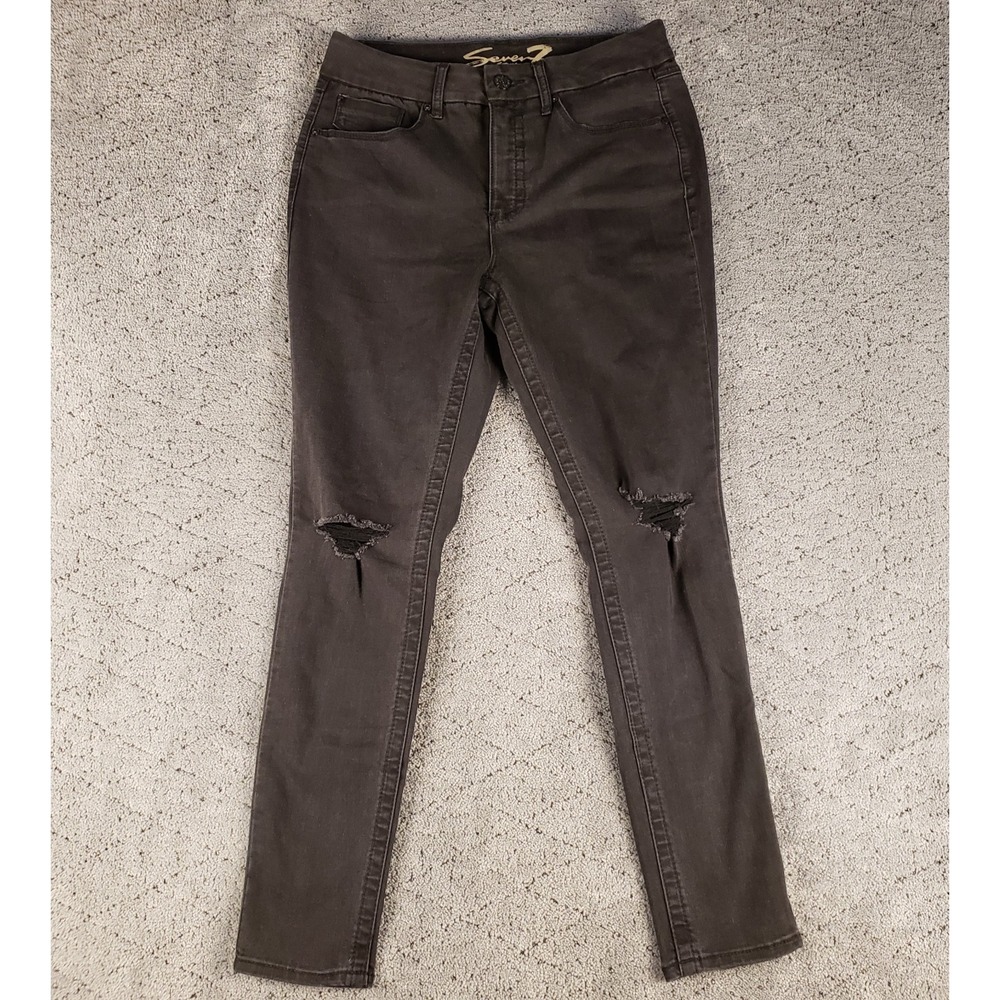 Seven 7 Jeans Womens 10 Black Tummyless High Rise Skinny Stretch Denim Dark Wash